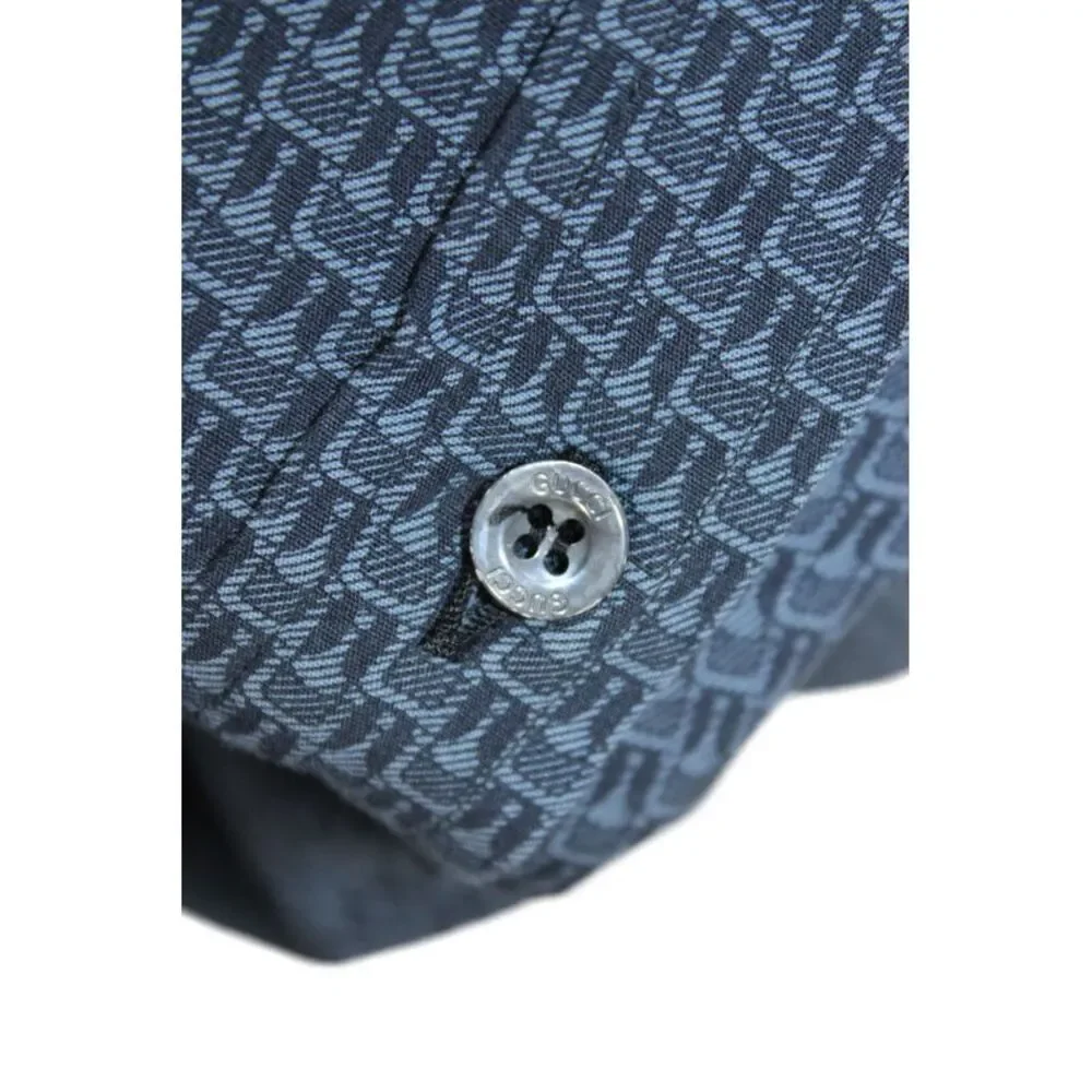 Gucci Mens Cotton Geometric Print Collared Button-Down Shirt Blue Size 42